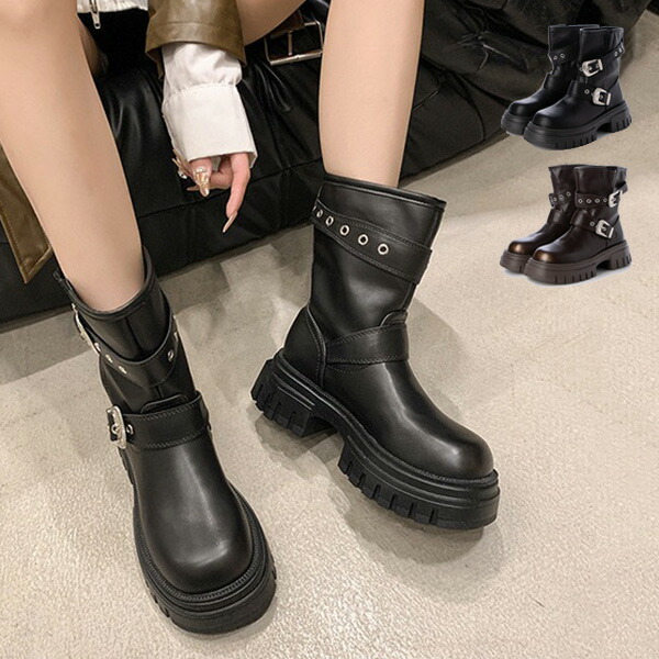 楽天市場】ショートブーツ ブーツ エンジニアブーツ 太ヒール レザー調