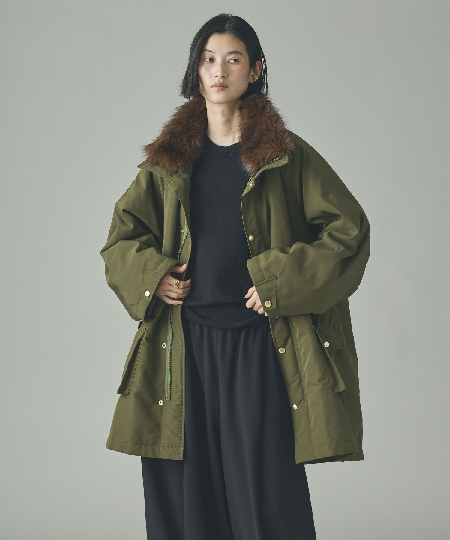 Curensology ＜&RC＞スウェーディッシュモッズコート ブラウン57 Curensology｜<&RC>フェイクファーエリツキスウェーディッシュモッズ