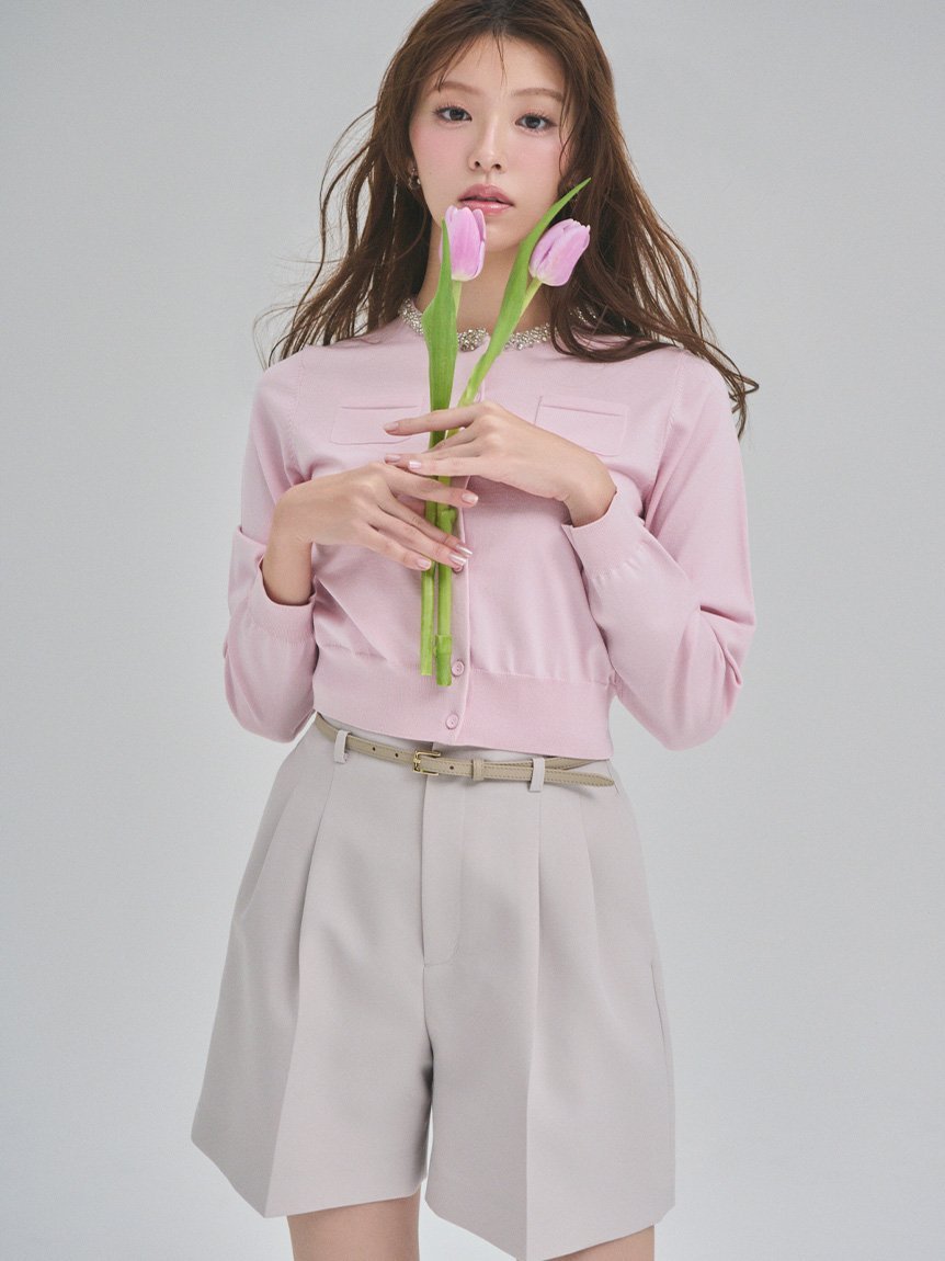 CELFORD｜【UVカット】シルクブレンドビジューネックカーディガン