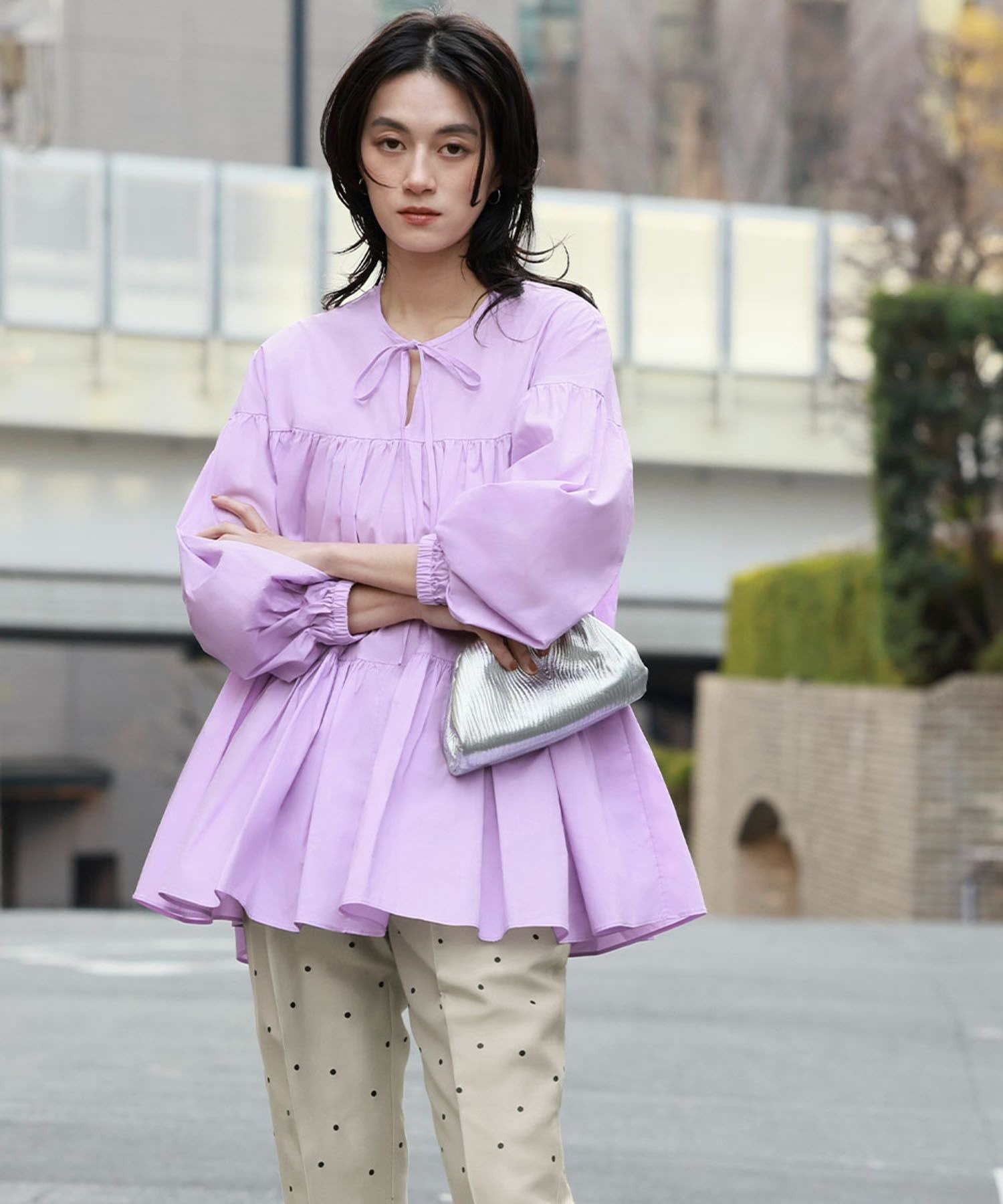 GIRL｜【綿100%使用】ボリューム袖ティアードブラウス【洗える