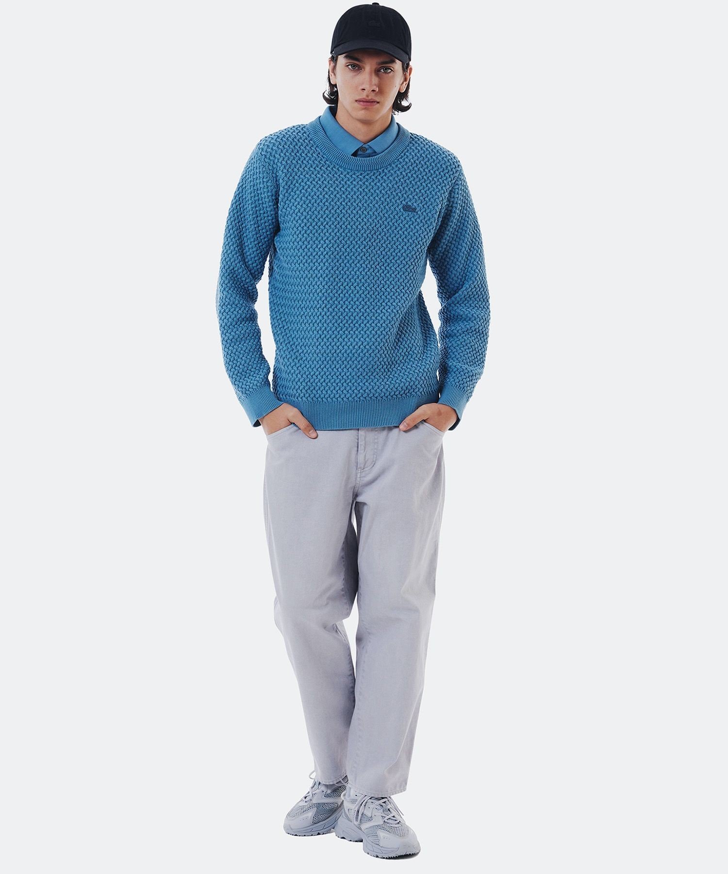 LACOSTE｜ローゲージ バスケット編み ニットクルーネックセーター