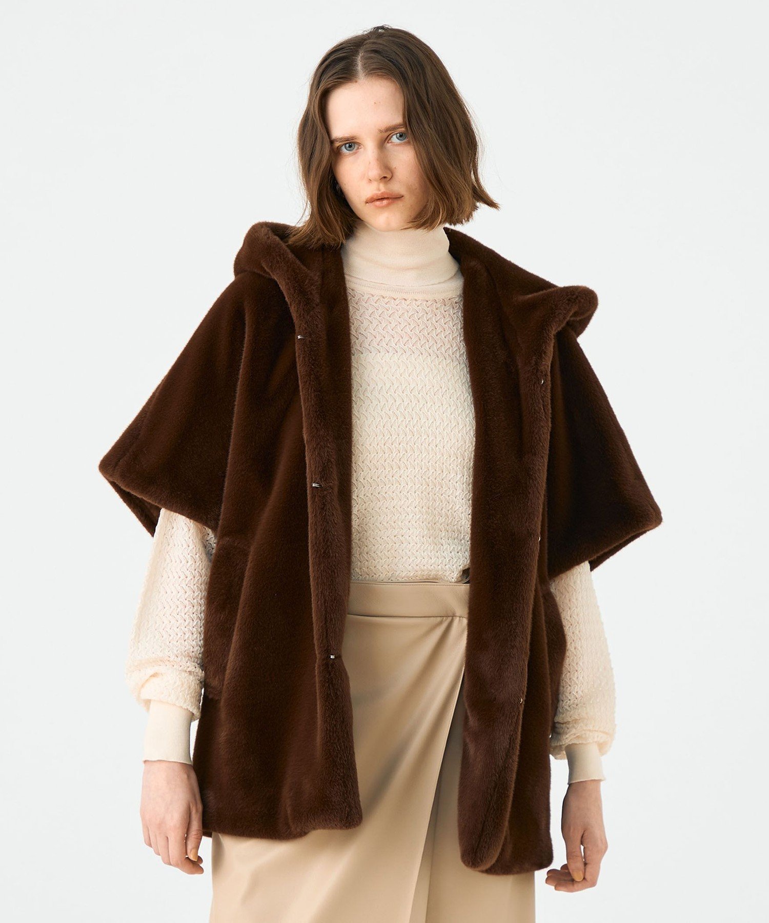 TOMORROWLAND｜スムースファー フーディーポンチョ | Rakuten Fashion