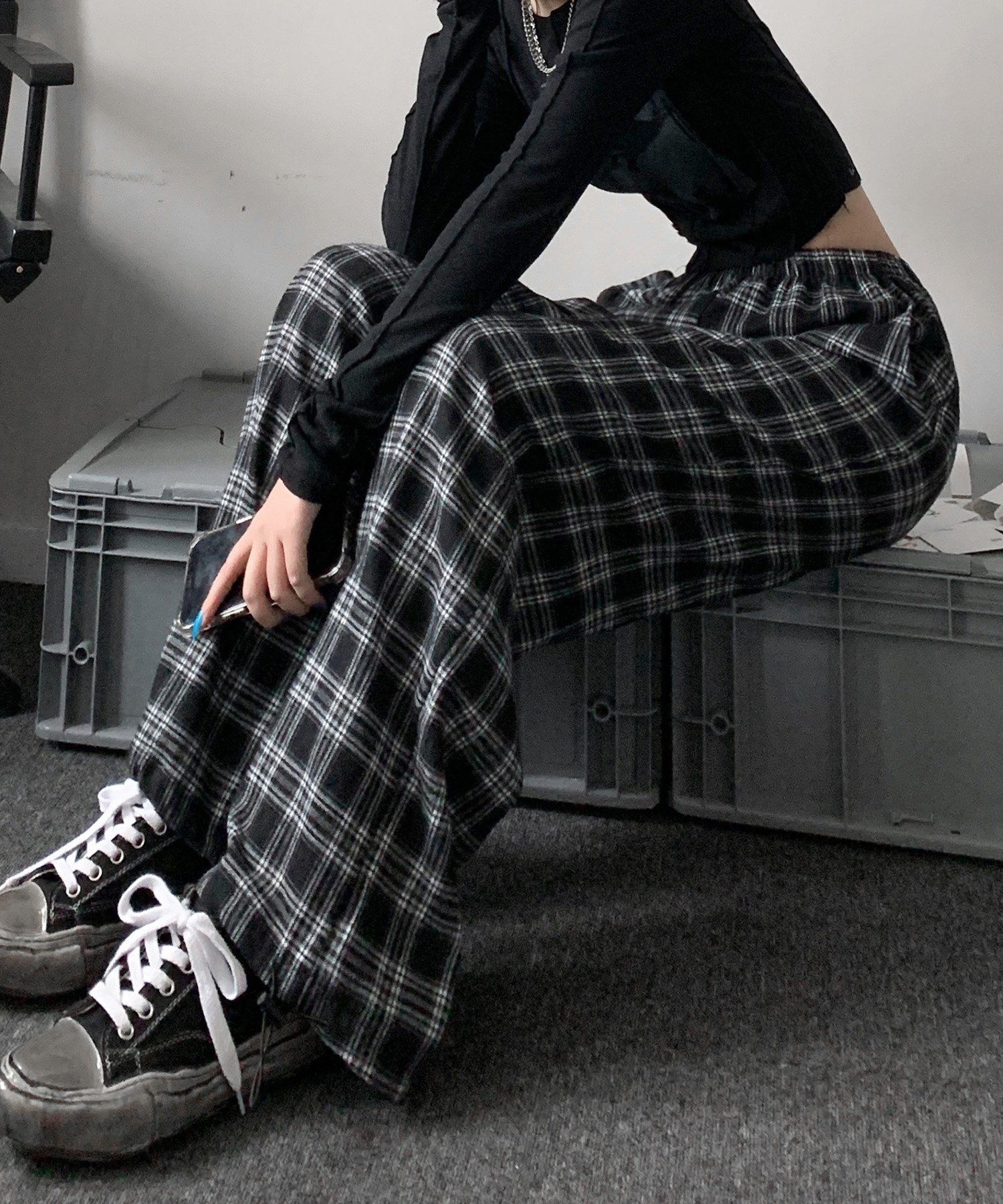 DEVICE｜ハイウエスト チェックパンツ ワイド ストレート Y2K