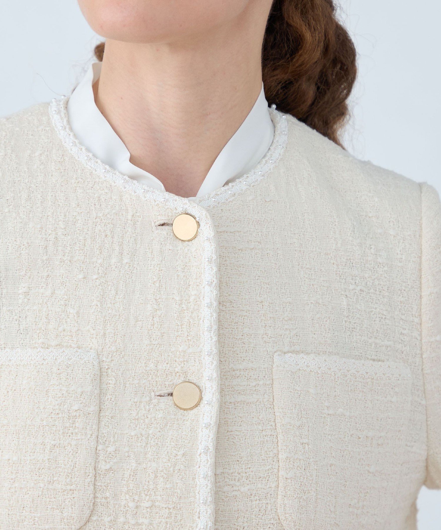 TOMORROWLAND｜スラブコットンツイード Vクルーネックジャケット