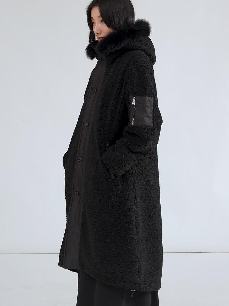 LASUD｜ファーフーデッドボアコート | Rakuten Fashion(楽天