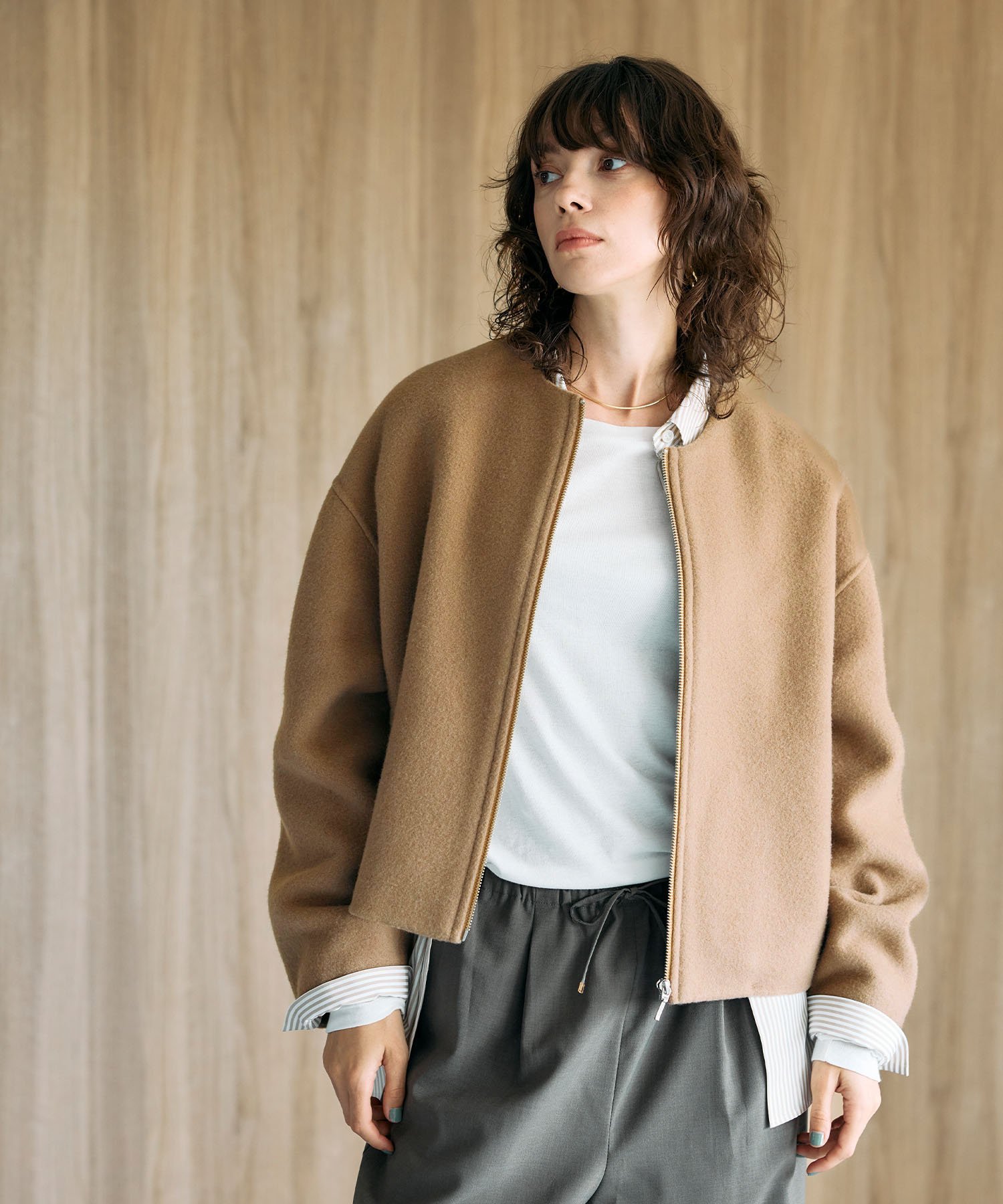 N.O.R.C｜ウールメルトンショートジップリバーコート | Rakuten