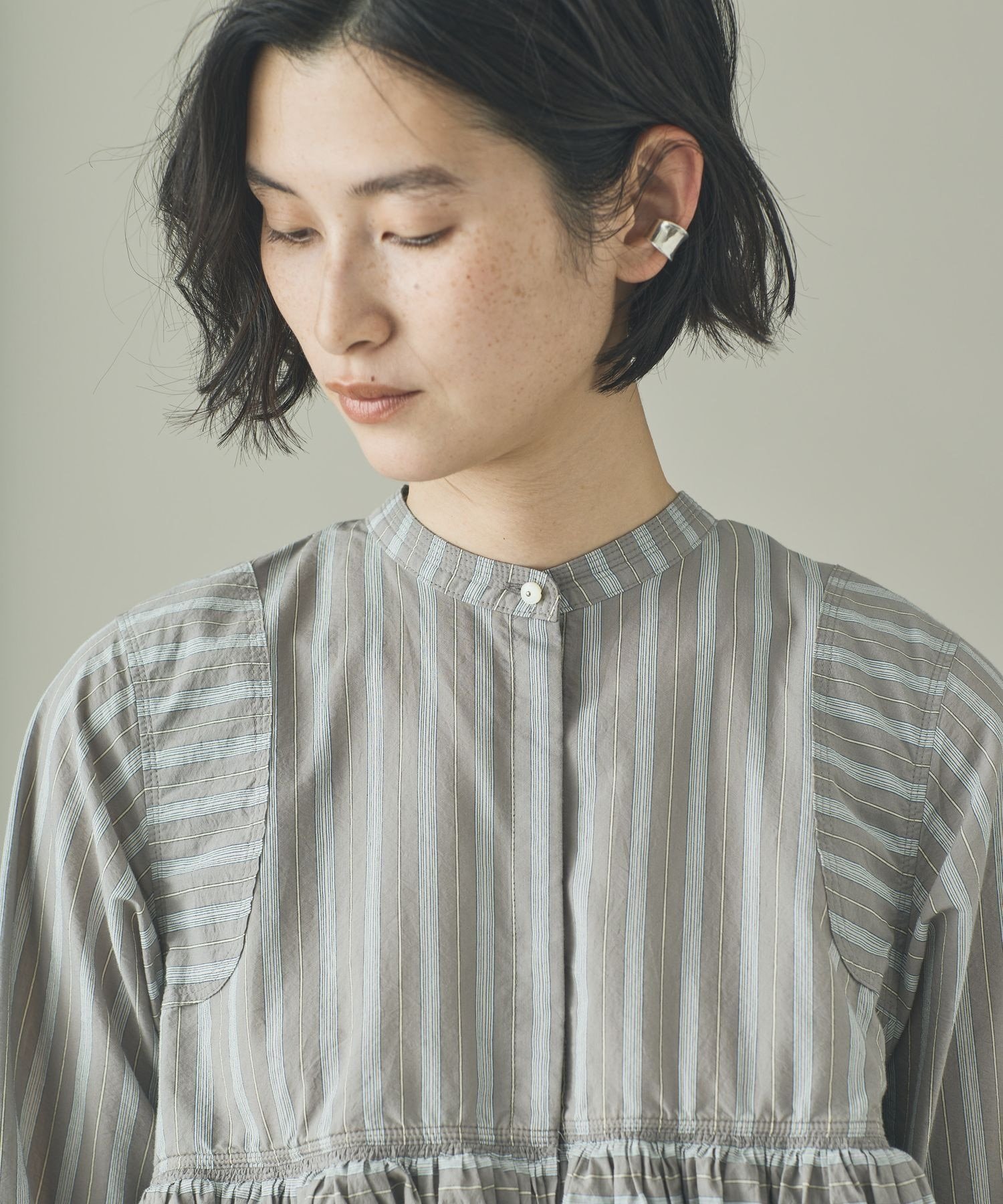 Curensology｜ストライプレイヤードギャザーブラウス | Rakuten