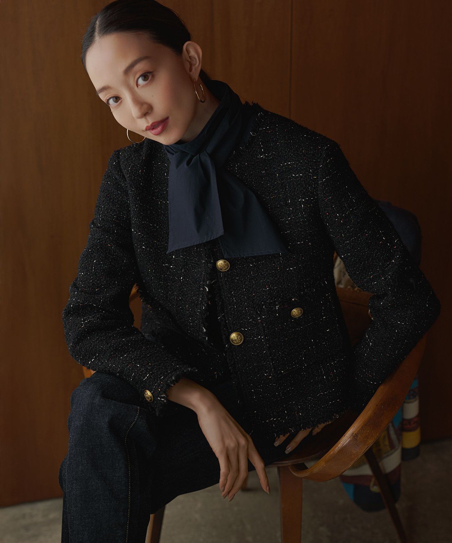 23区｜GIOLICAツイード ノーカラー ボタン ジャケット | Rakuten