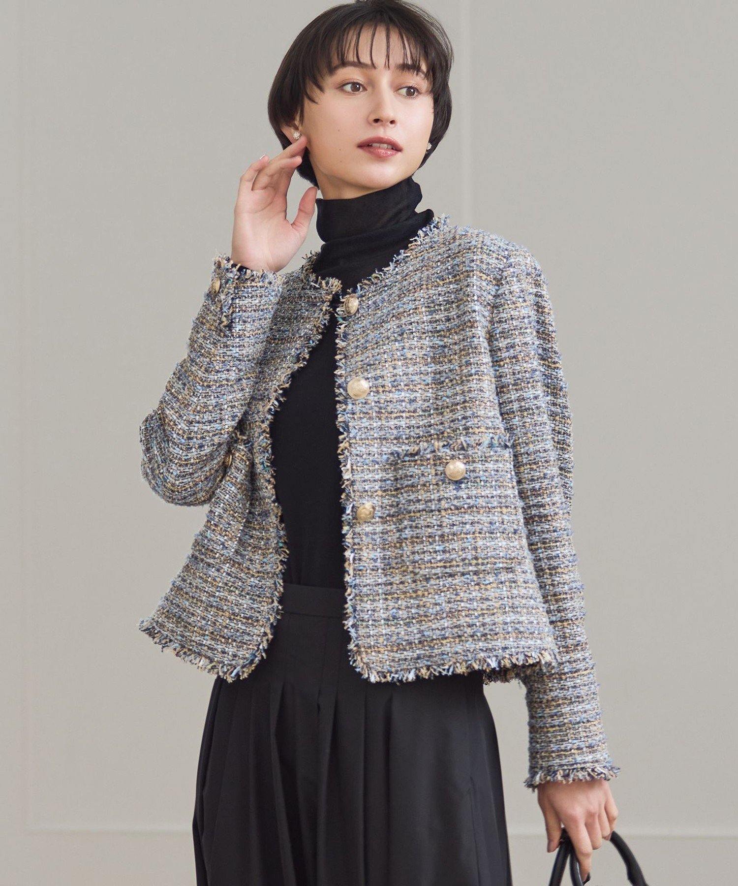 23区｜GIOLICAツイード ノーカラー ボタン ジャケット | Rakuten