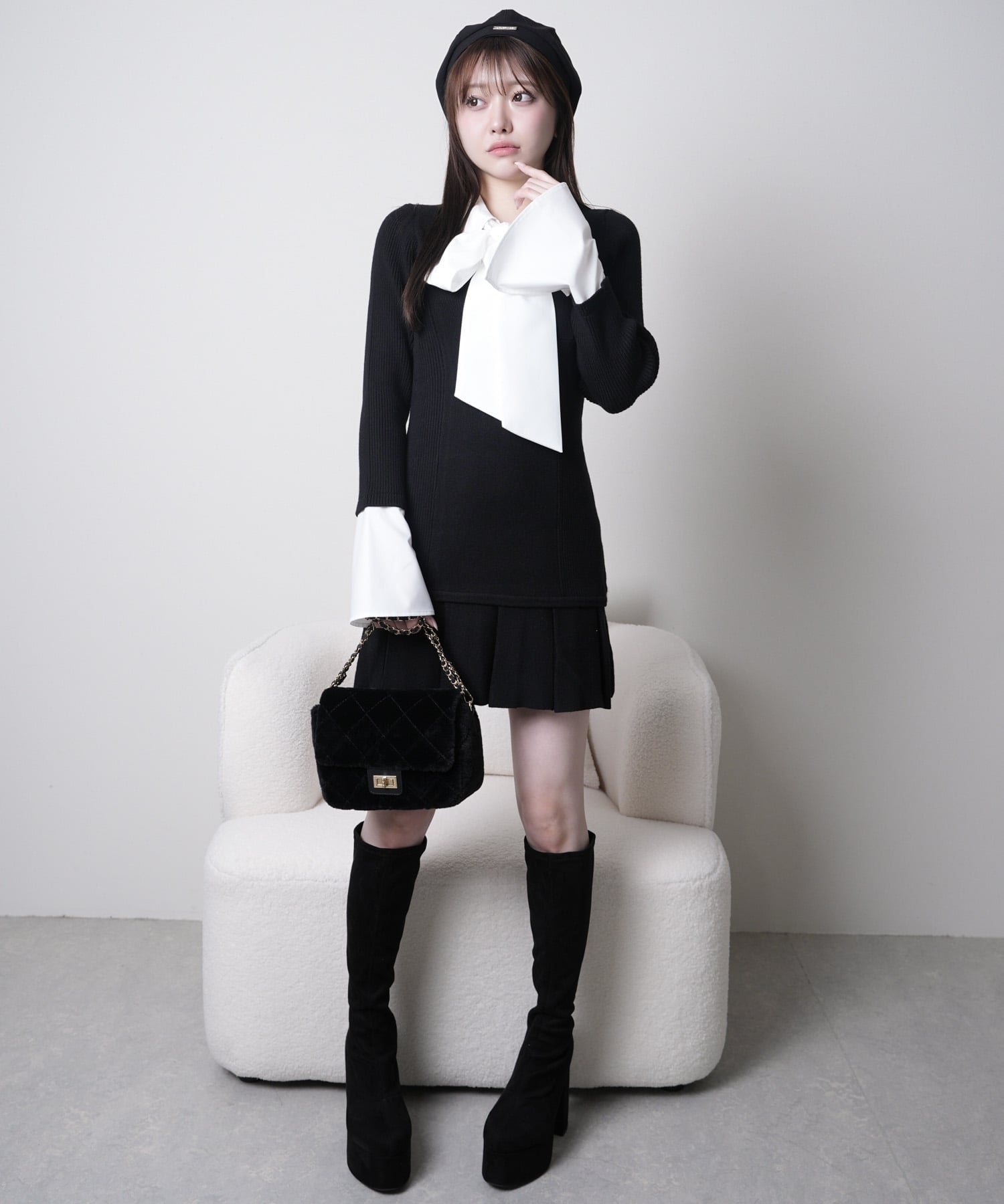 LIP SERVICE｜LIP SERVICE/(W)フロントZIPニットプリーツワンピース