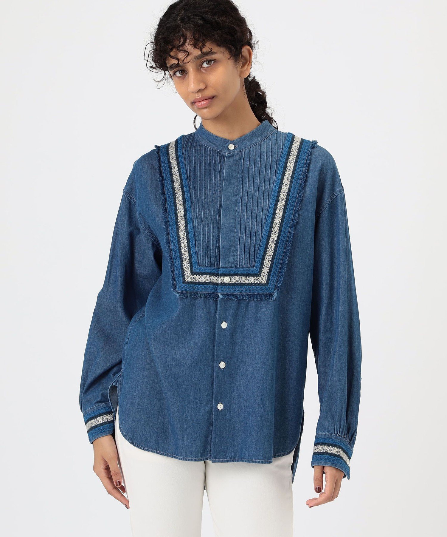 TOMORROWLAND｜ラインエンブロイダリー ピンタックシャツ | Rakuten