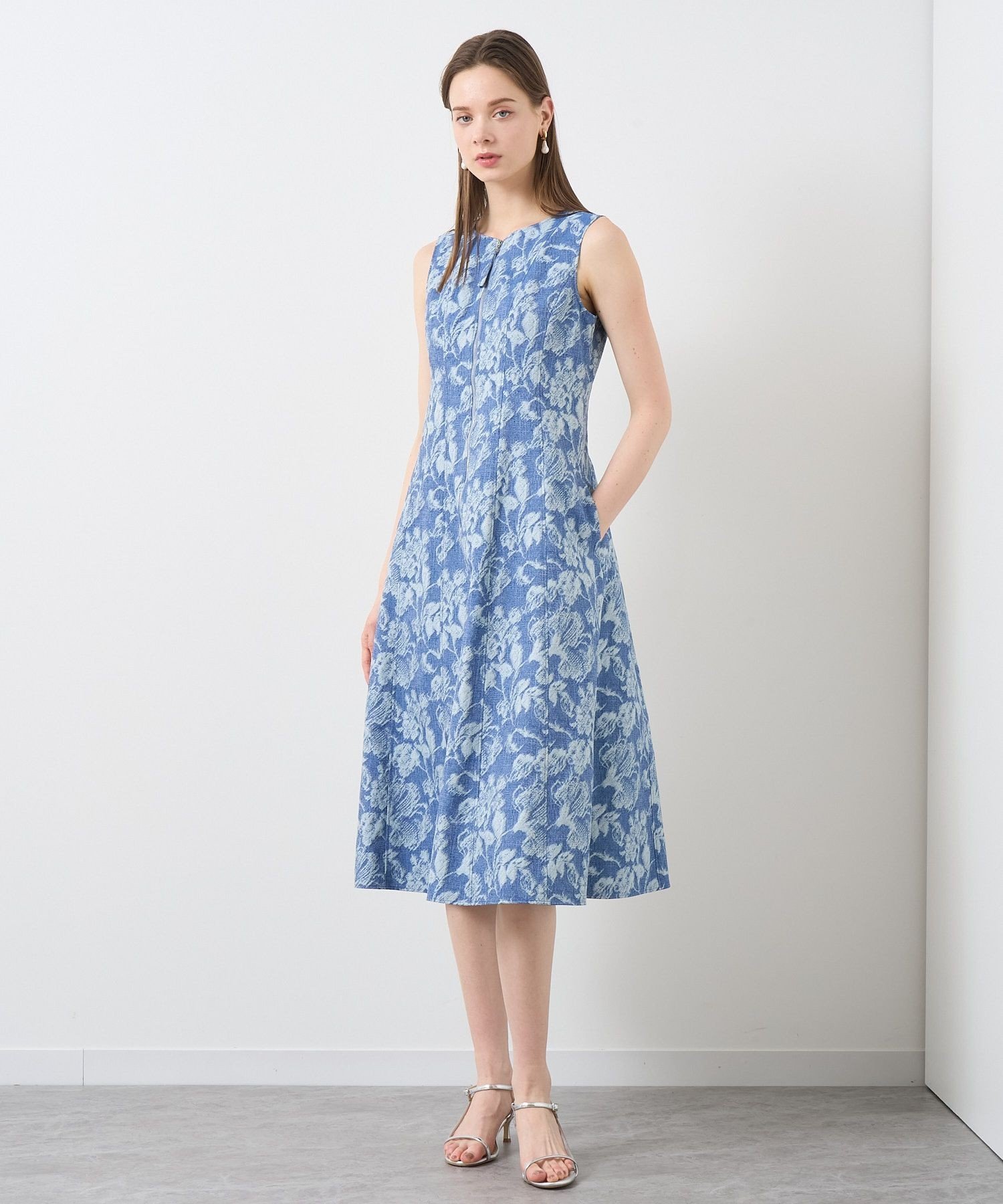 ANAYI｜デニムフラワージャガードフレア ワンピース | Rakuten Fashion