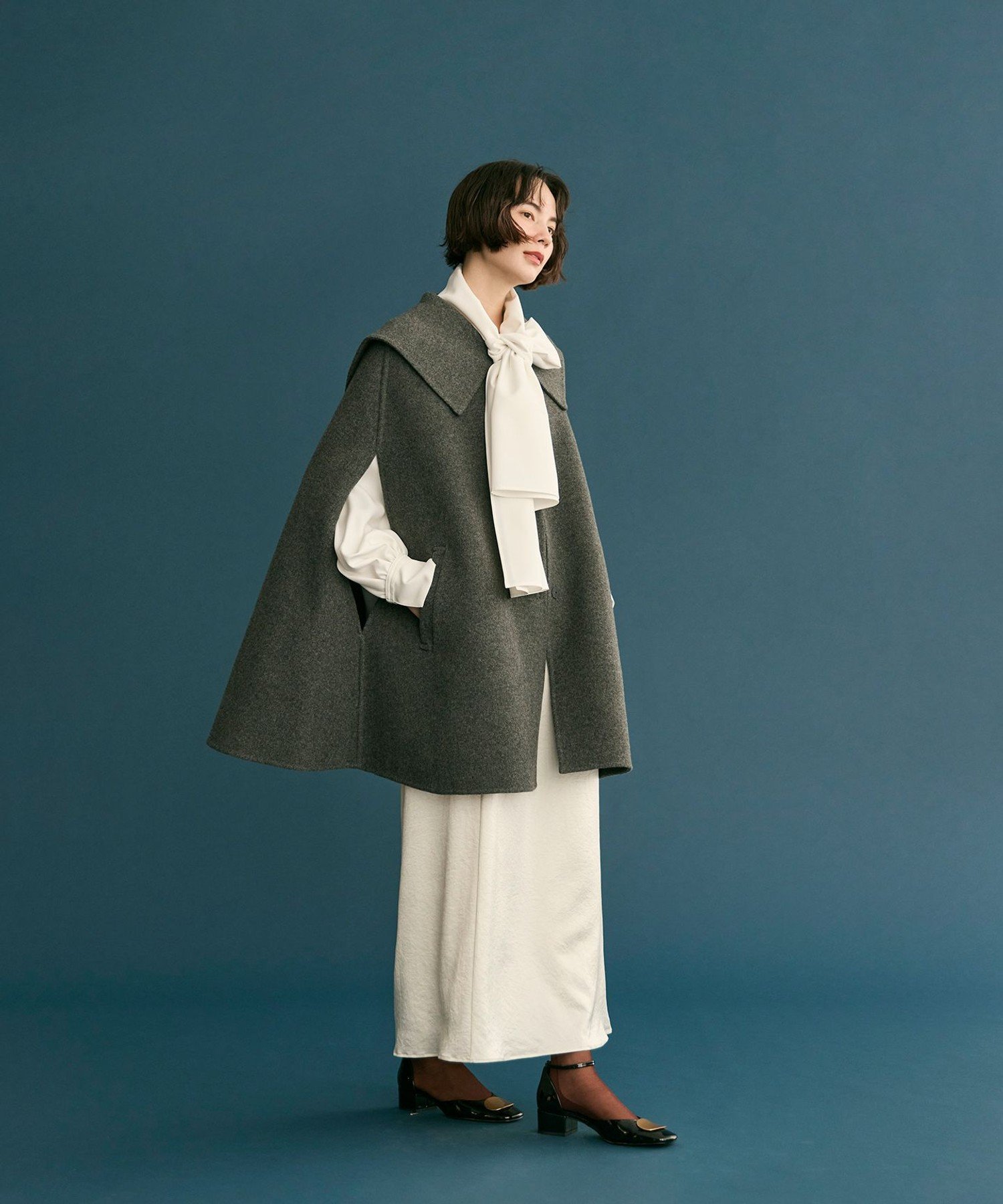 Newans｜セーラーカラーダブルフェイスケープコート | Rakuten Fashion