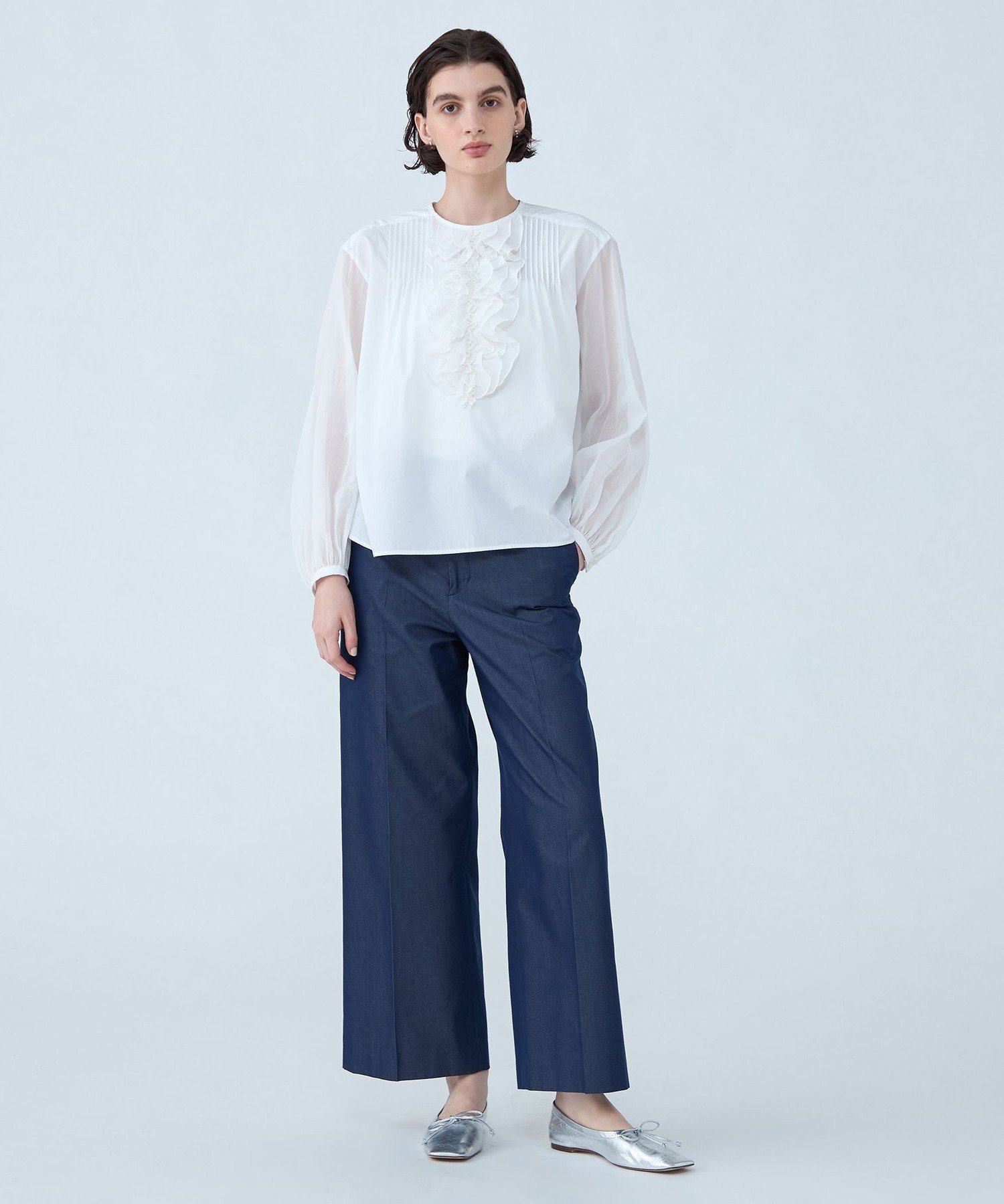 TOMORROWLAND｜ホワイトコンビネーション ラッフルブラウス | Rakuten