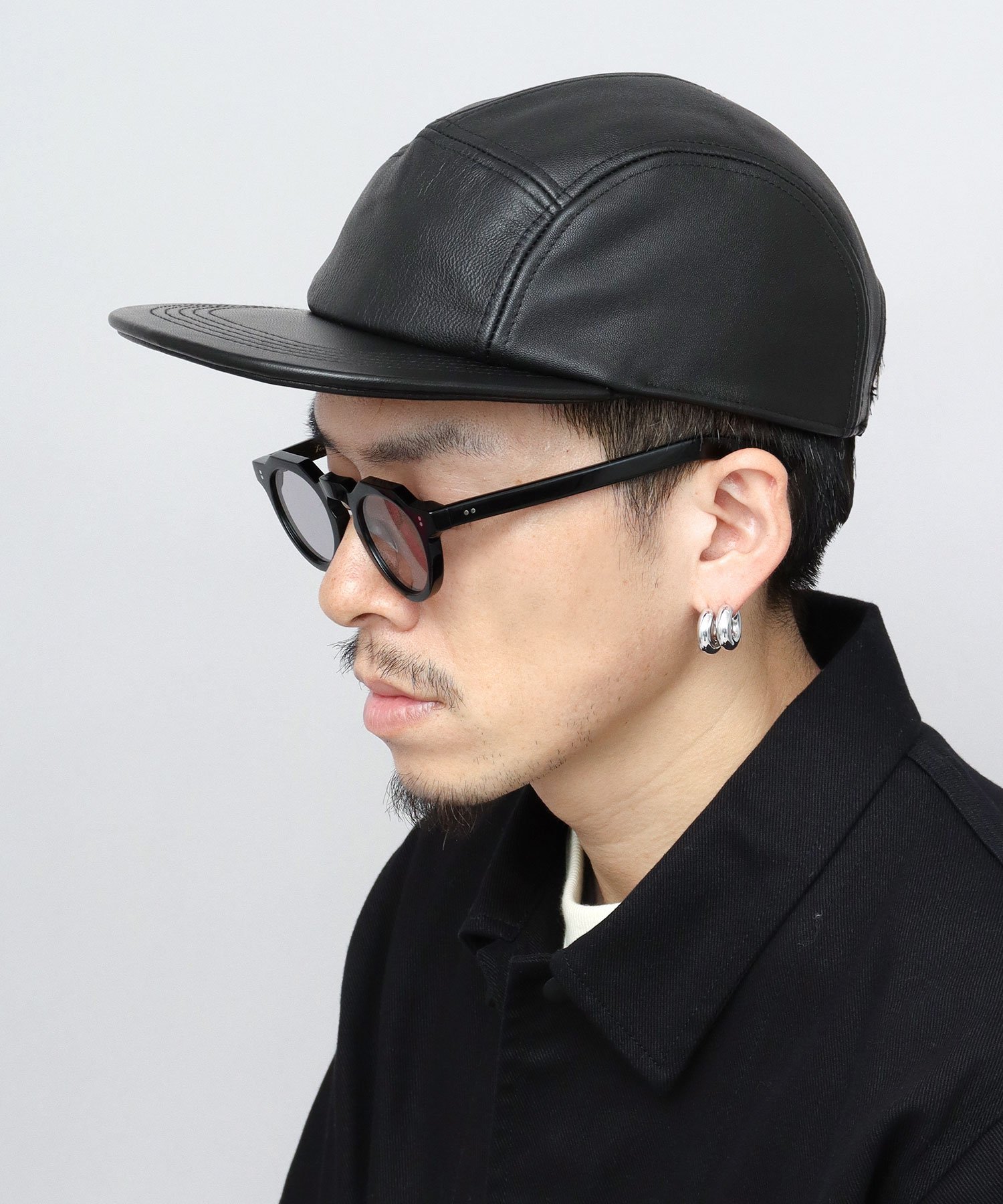 A.M.S.｜キャップ メンズ 帽子 黒 つば長め 本革 ミスターカバー Mr