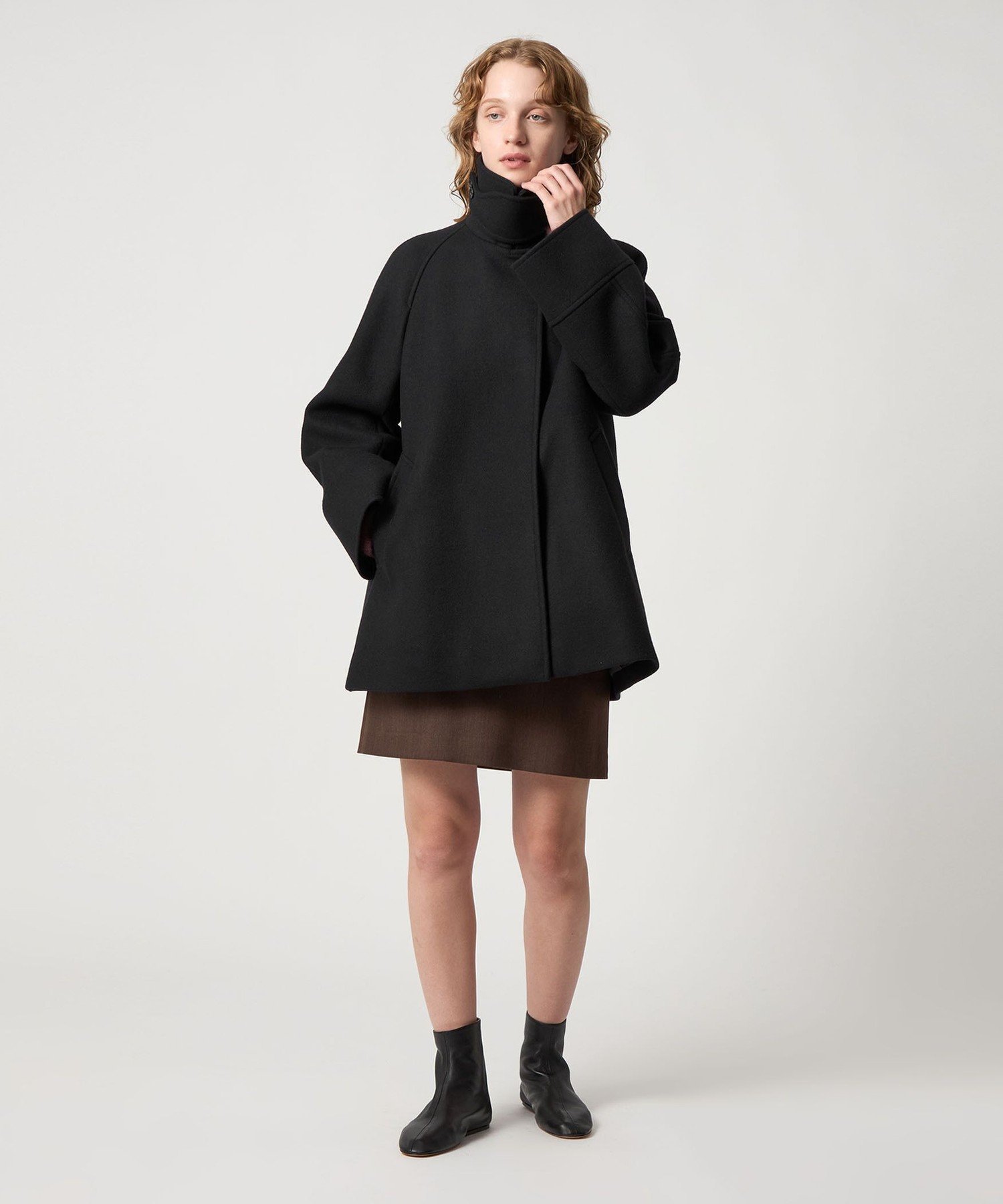 まぐ様)Steven Alanウール カシミヤ テント ショートコート黒 セール】＜Steven Alan＞ウール カシミヤ テント ショートコート