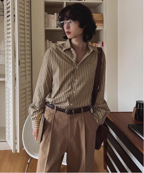 CERCA｜NOWLE/(M)【NOWLE】アースカラー ピンストライプ シャツ