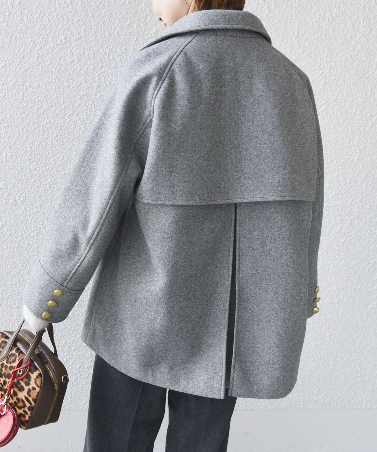 Reflect ウール混メルトンライクピーコート 7号チャコールグレー【未使用】 リフレクト Reflect 【WEB限定カラーあり】ウール混メルトンライク