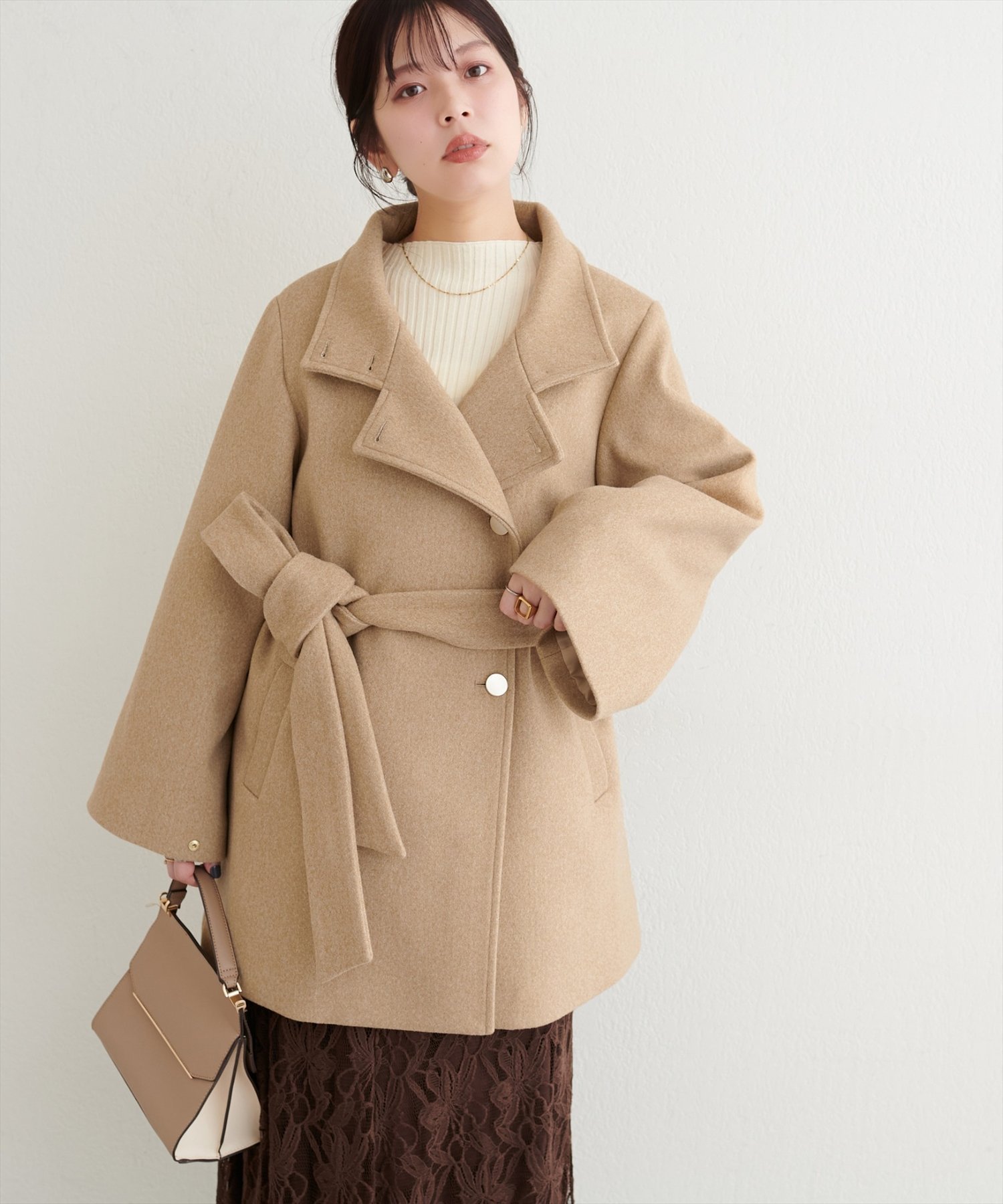 ナチュラルクチュール　〈ako〉スタンドカラーミドル丈コート ako〉スタンドカラーミドル丈コート | natural couture(ナチュラル