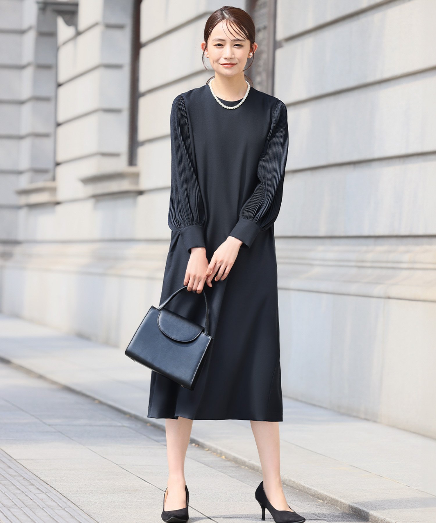 RIVER FIELD & Co.｜【喪服・礼服】プリーツスリーブIラインワンピース