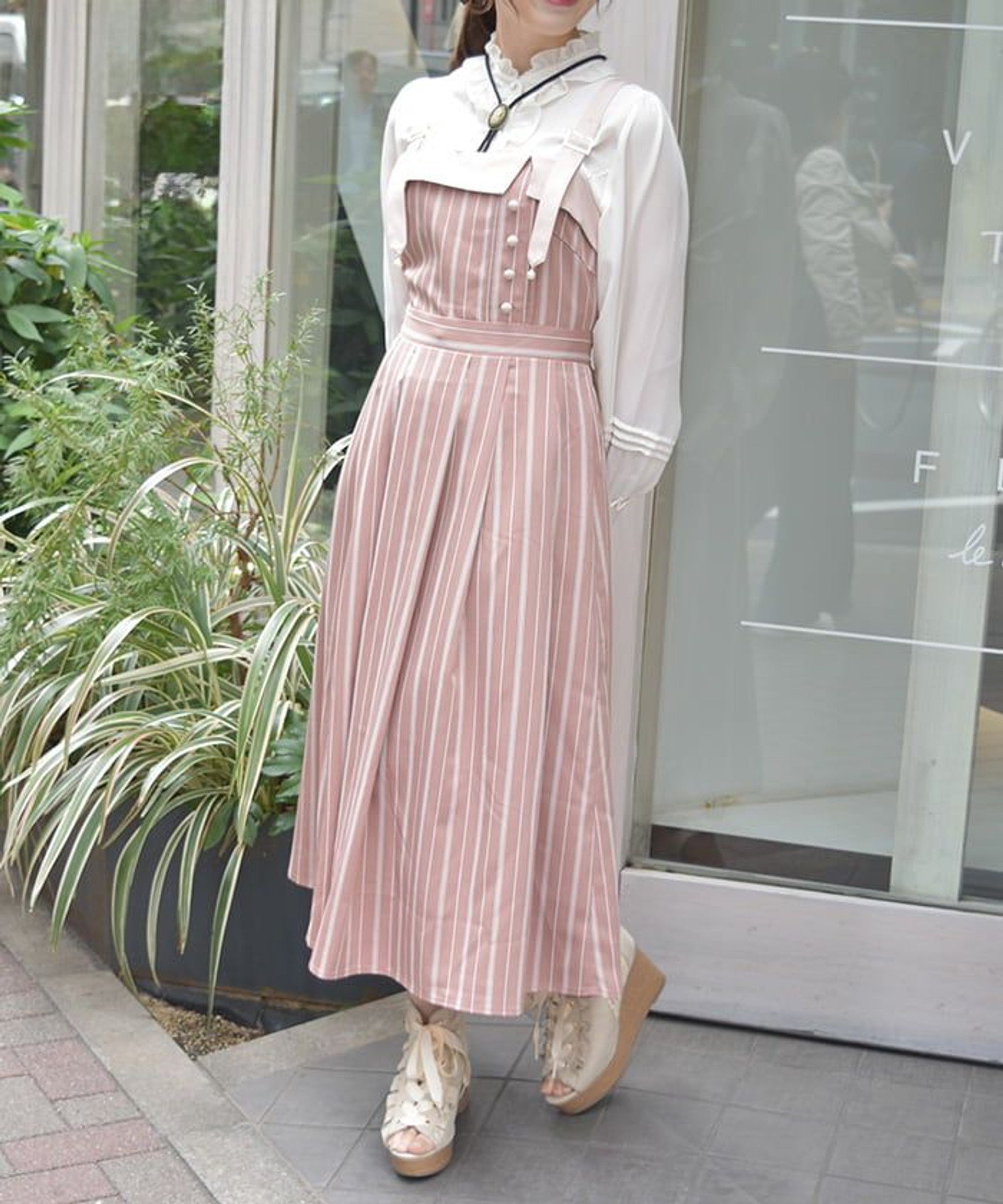 axes femme｜蝶刺繍リボンストライプジャンスカ | Rakuten Fashion