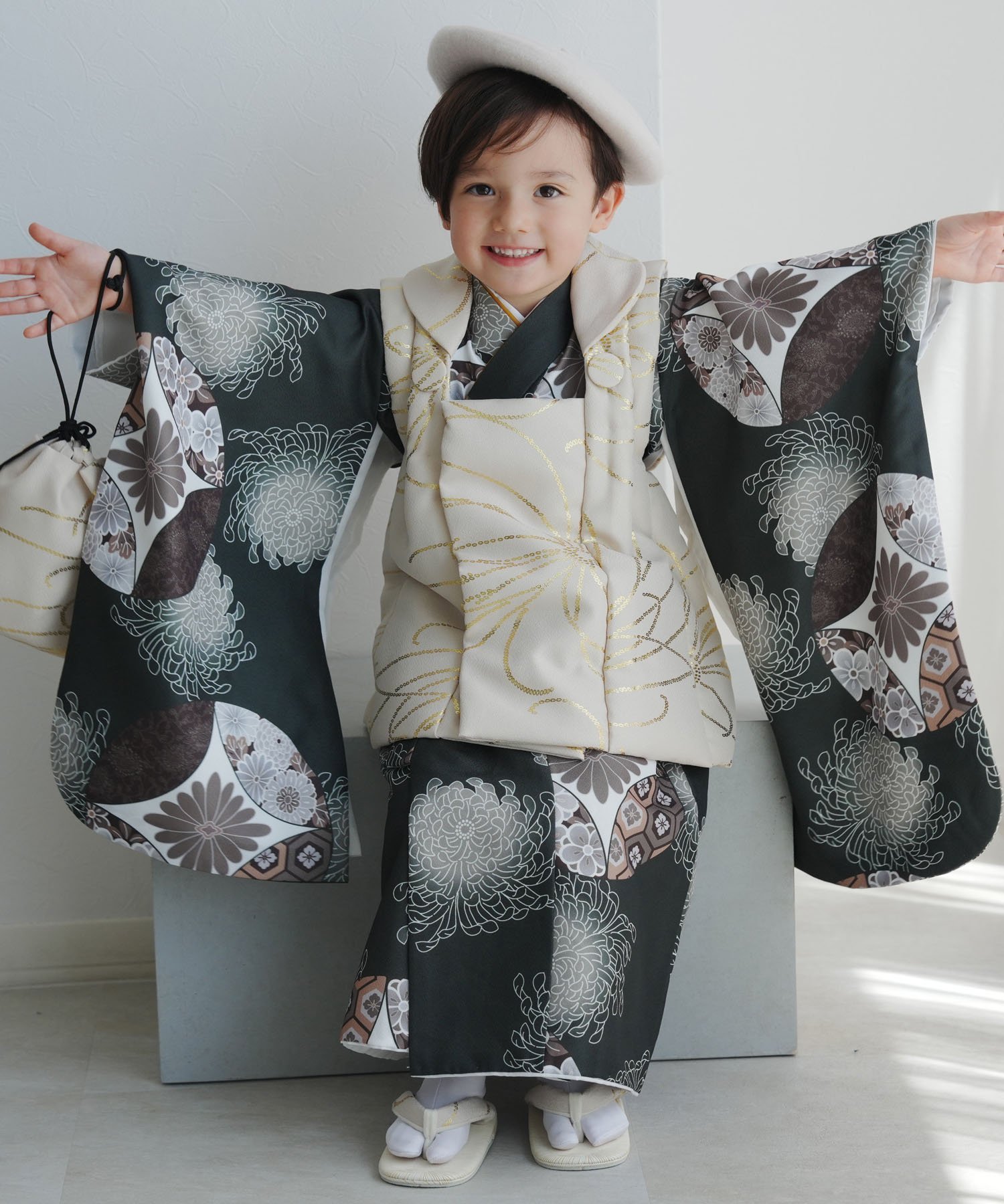 utatane｜ひよこ商店 七五三 着物 3歳 男の子 被布フルセット ベージュ