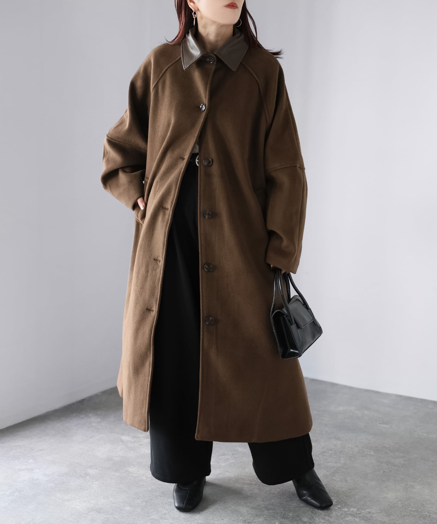 Riberry｜ベルト付き襟フェイクレザーステンカラーコート | Rakuten