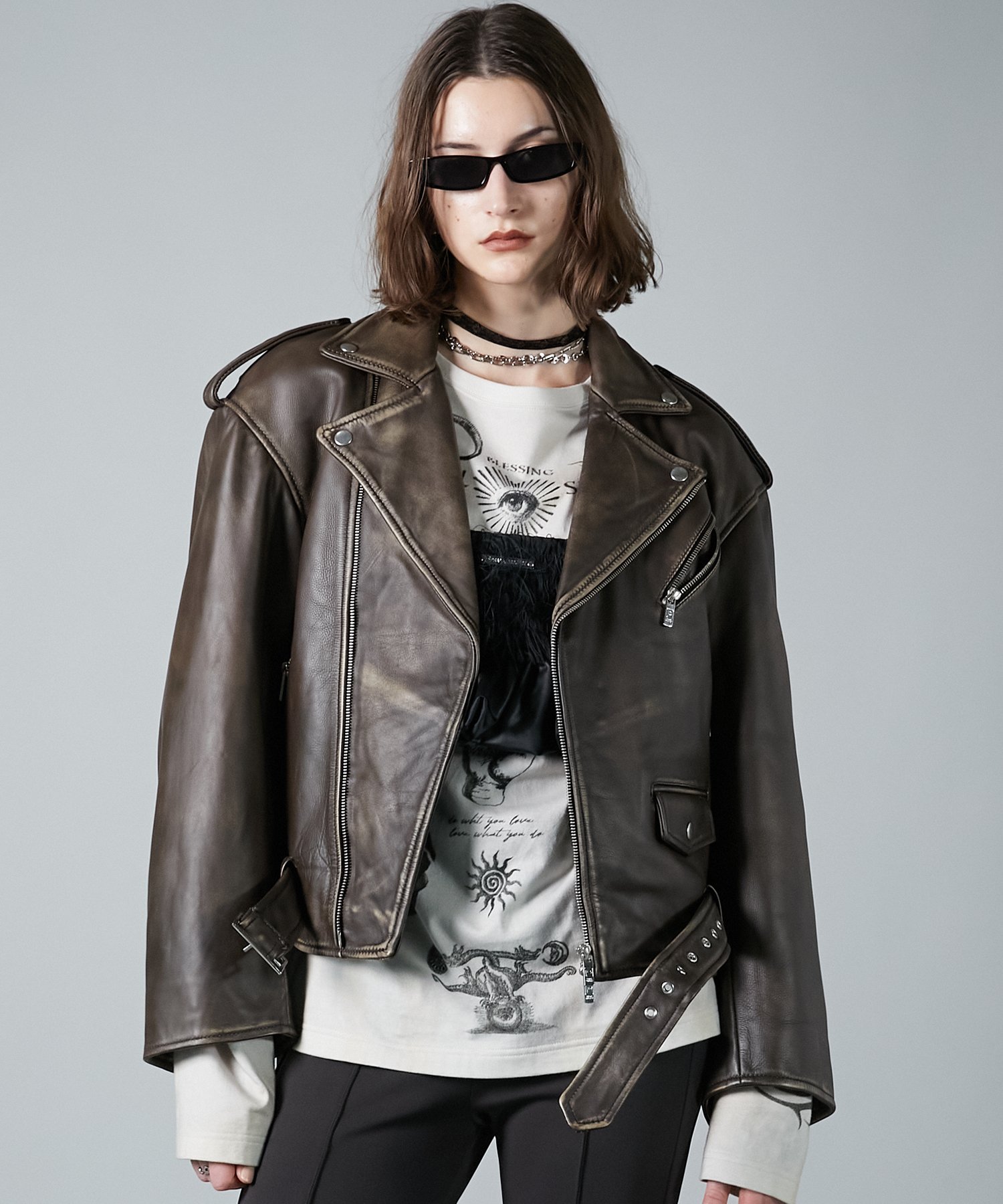 PRANK PROJECT｜ラブオフCOWレザーライダースジャケット / Rub Off COW