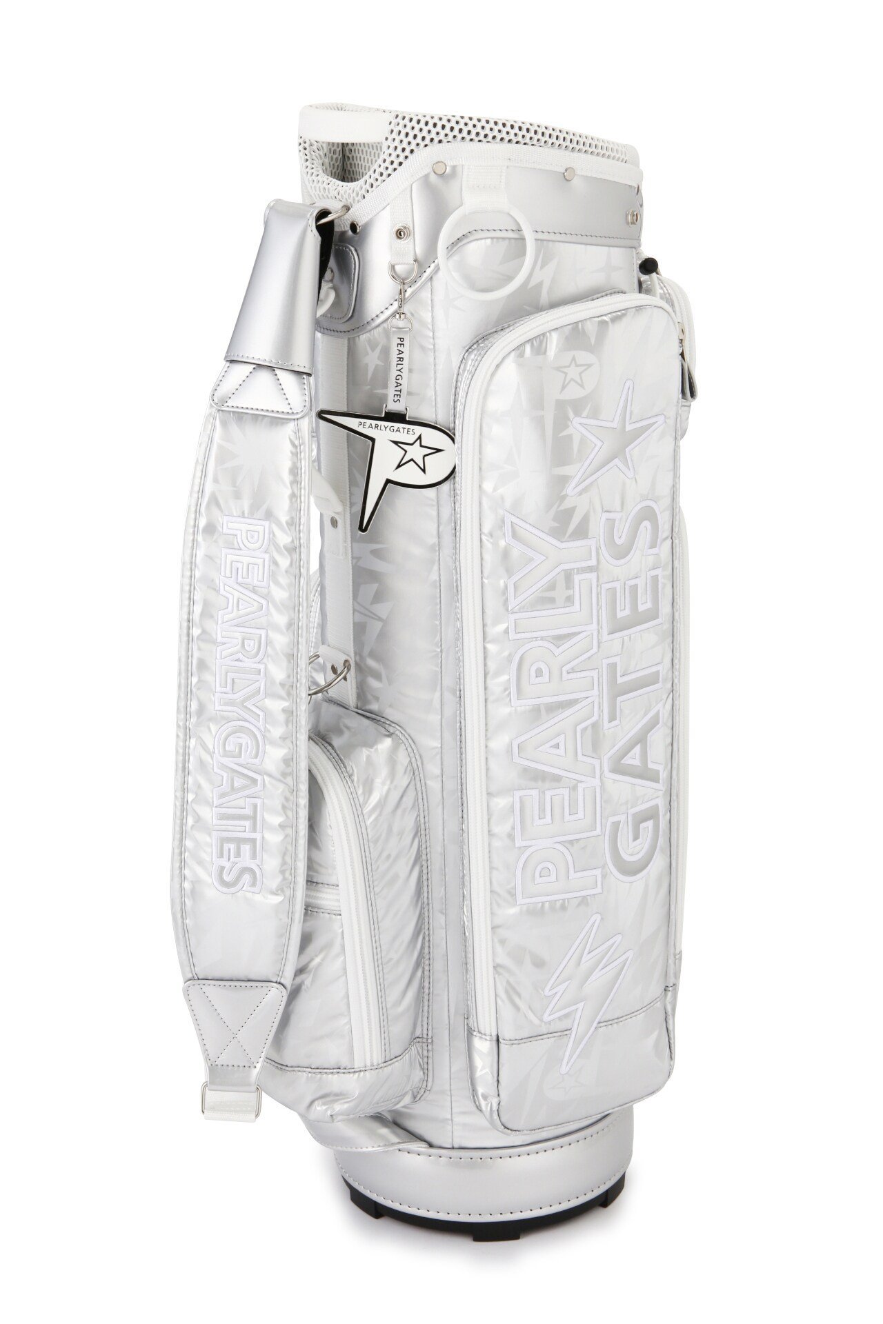 PEARLY GATES シルバーキャディバッグ 美品 オシャレ PEARLY GATES パーリーゲイツ エナメル キャディバッグ プラチナ
