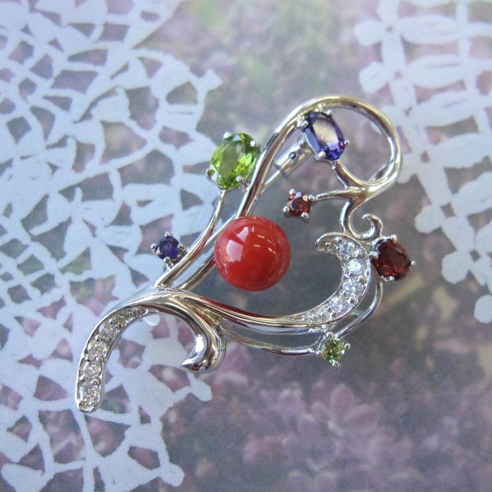 楽天市場】日本・高知産赤珊瑚 ブローチ ペンダント兼用 チェーン付