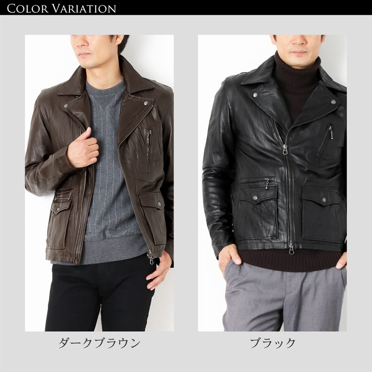 楽天市場】ラムレザー ライダース ジャケット メンズ 秋冬 ダブル シワ