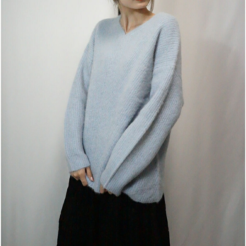 楽天市場】ニット レディース 秋冬 セーター Vネック 畦編み ブルー