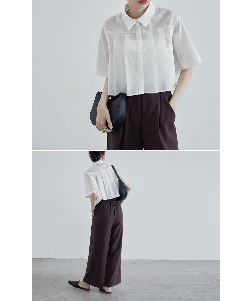 楽天市場】タックプリーツクロップドシャツ トップス 半袖 シャツ