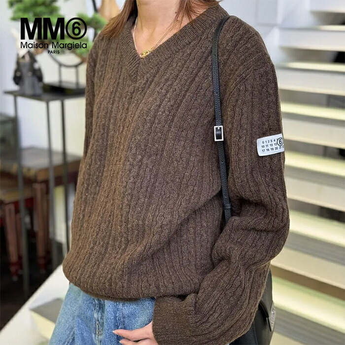 楽天市場】エムエム6 メゾンマルジェラ Vネック ケーブルニット MM6