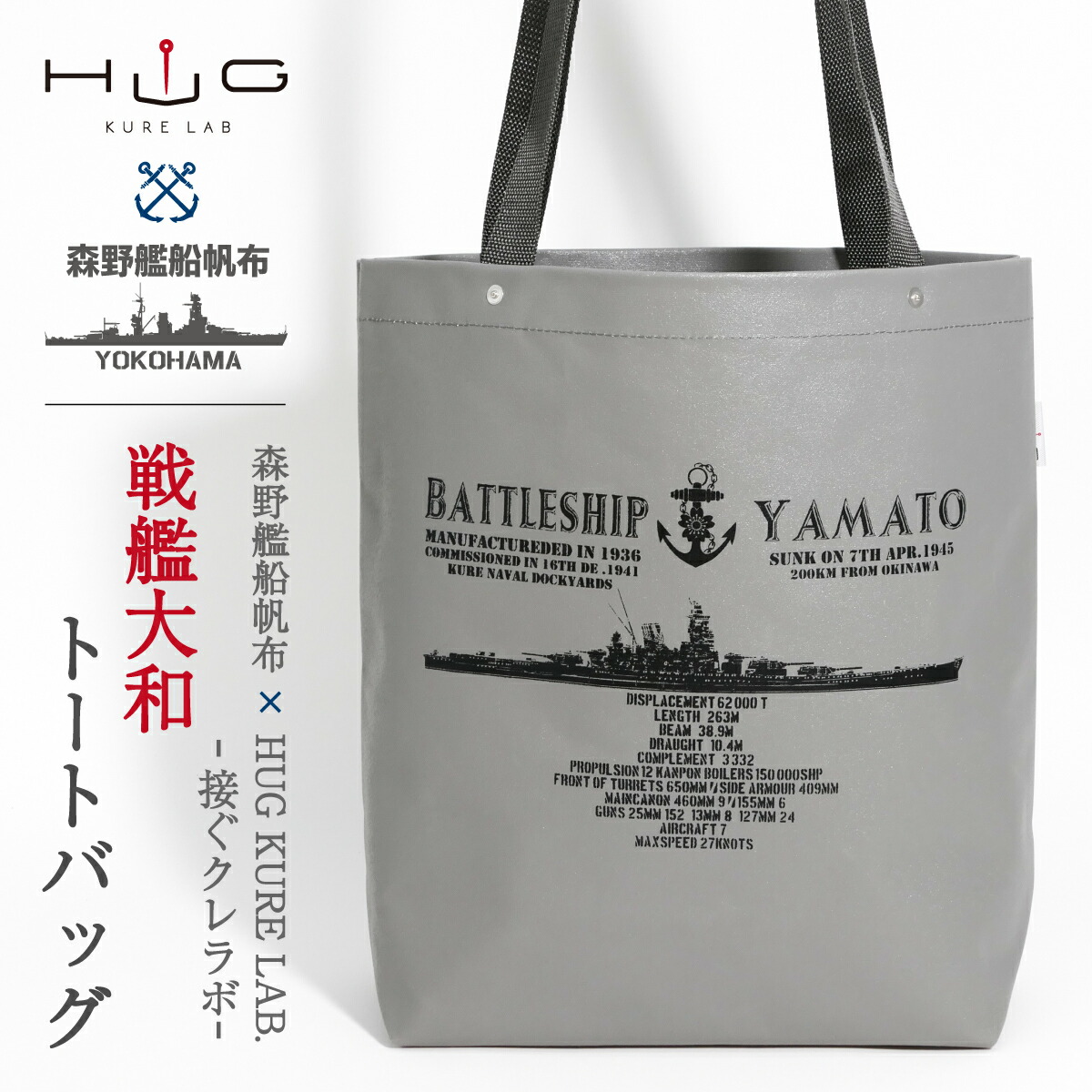 楽天市場】トートバッグ(戦艦大和)森野艦船帆布×HUG KURE LAB.-接ぐ