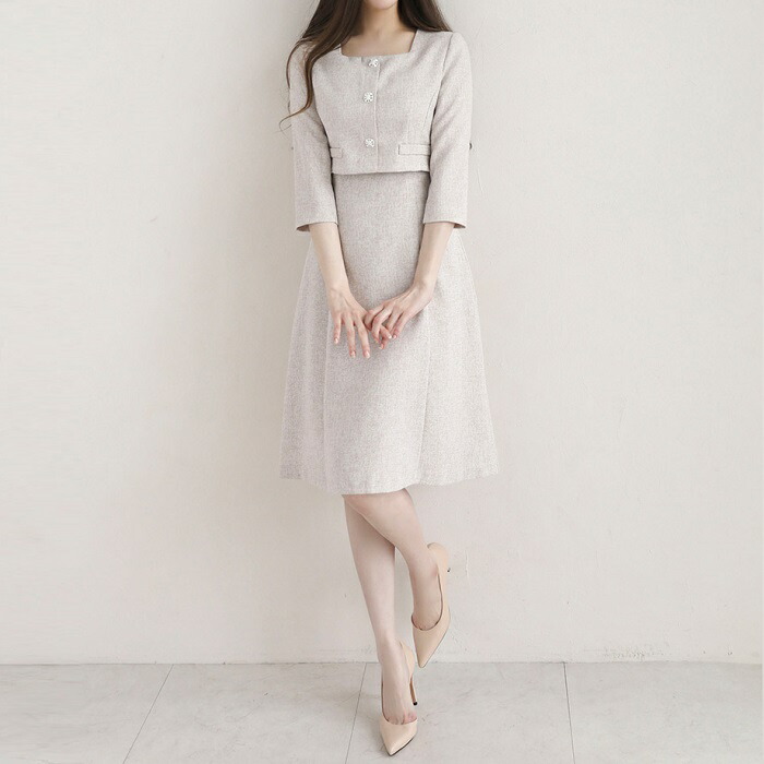 楽天市場】ワンピース 結婚式 袖あり ツイードワンピース パーティー