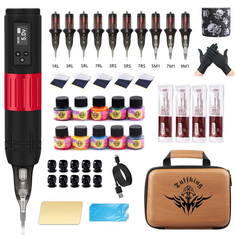 楽天市場】ワイヤレスタトゥーマシンセット ショートペン式 10色