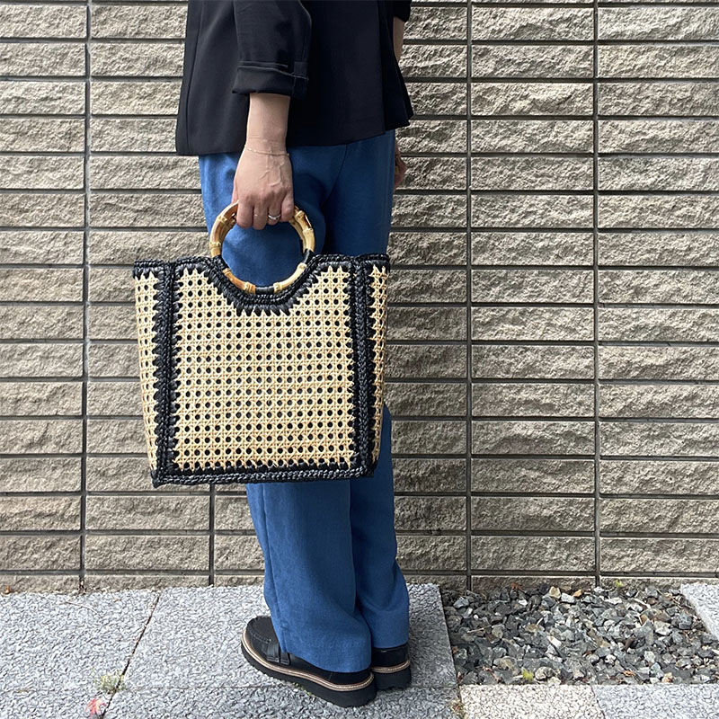 楽天市場】【送料無料】かごバッグ バンブーハンドル バイカラー