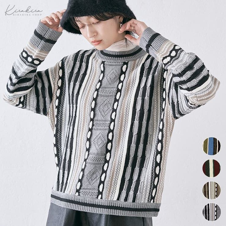 楽天市場】kirakiraShop ミックス編み3Dジャガードニット ニット