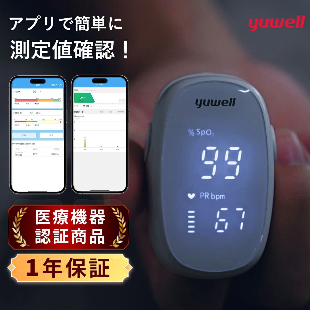 楽天市場】パルスオキシメーター yuwell 医療用 医療機器認証 小児用