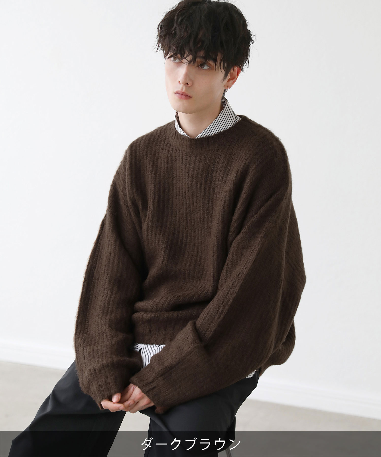 楽天市場】モヘアライクオーバーサイズドルマン風クルーネックニット