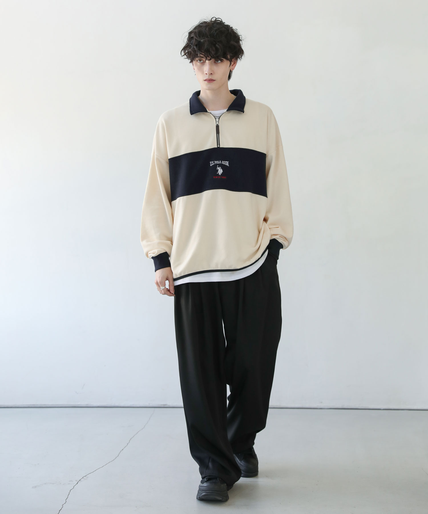 楽天市場】スタンドネック スウェット ハーフジップ ビッグシルエット