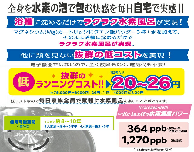 楽天市場】スパテクノ 水素風呂 水素入浴習慣 Super Relax . α