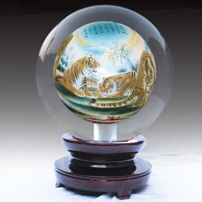 楽天市場】水晶玉内面繪画置物 中国工芸品 インテリア小物 新築 飾り物