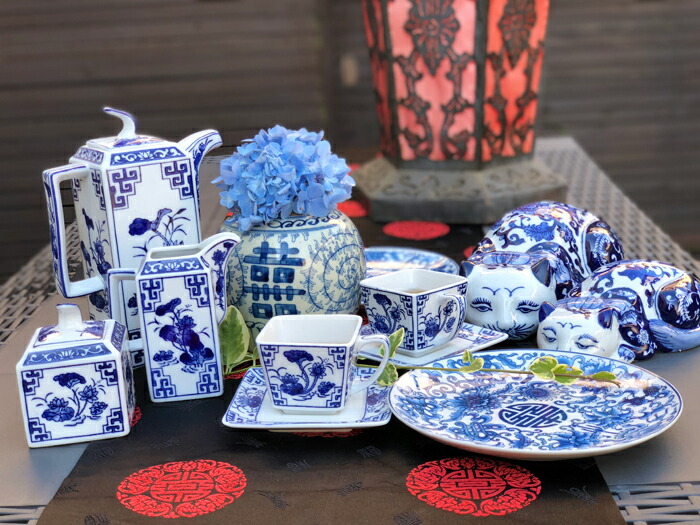 楽天市場】飾り皿 20cm シノワズリ プレート 寿紋 吉祥文様 Blue