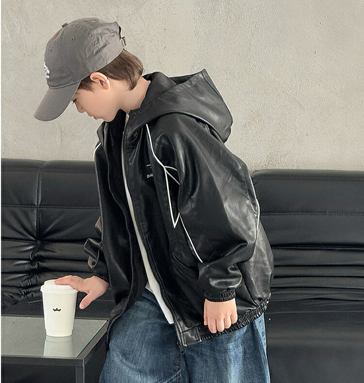 楽天市場】レザージャケット キッズ フード付き PU革 子供服