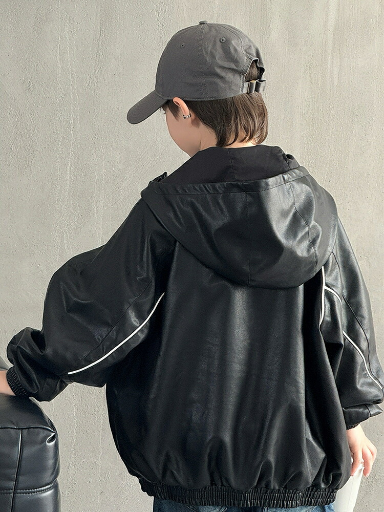 楽天市場】レザージャケット キッズ フード付き PU革 子供服