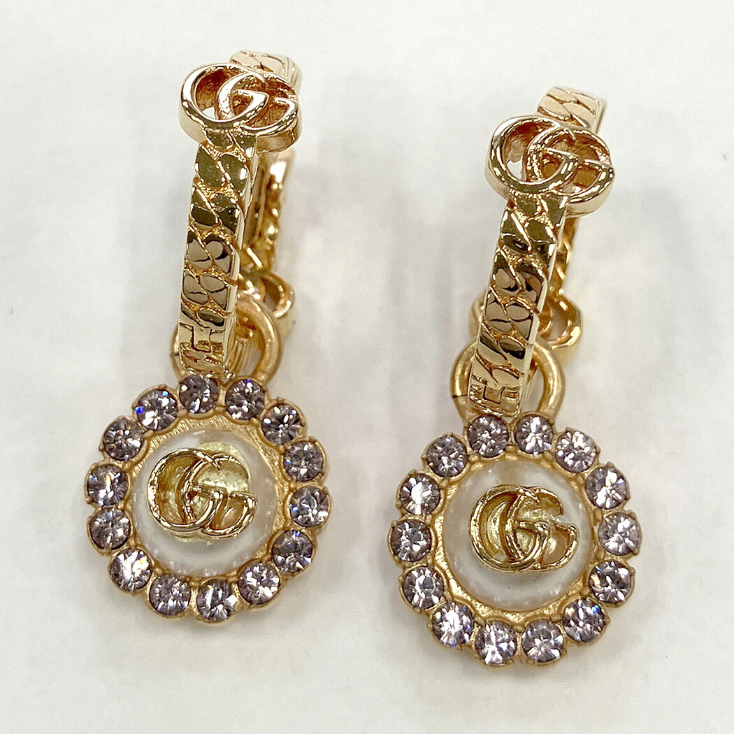楽天市場】グッチ ダブルGフラワーフープピアス ピンク ラインストーン