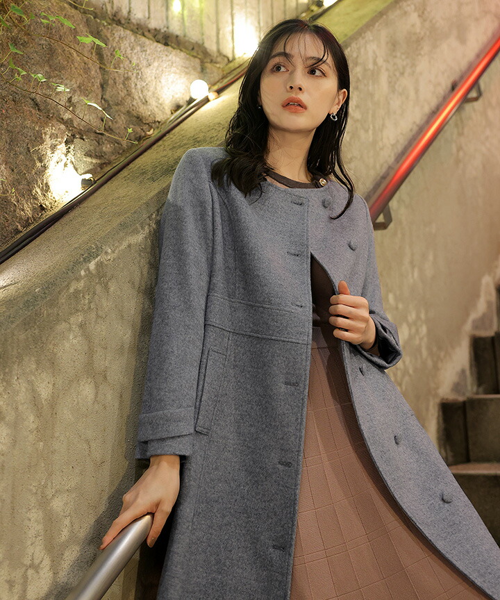 楽天市場】【ウール95%】 ノーカラー包みボタンAラインコート ウール