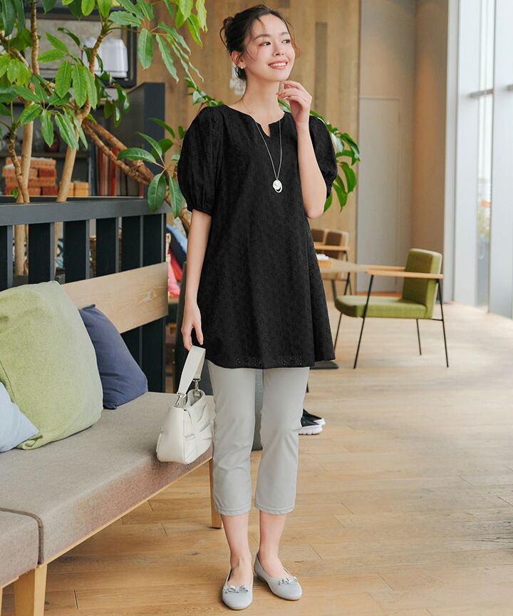 楽天市場】パンチングレースパフスリーブチュニックブラウス